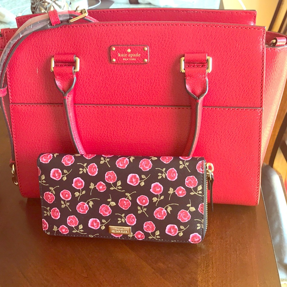 Kate Spade Red Shoulder Bag with Floral Wallet
